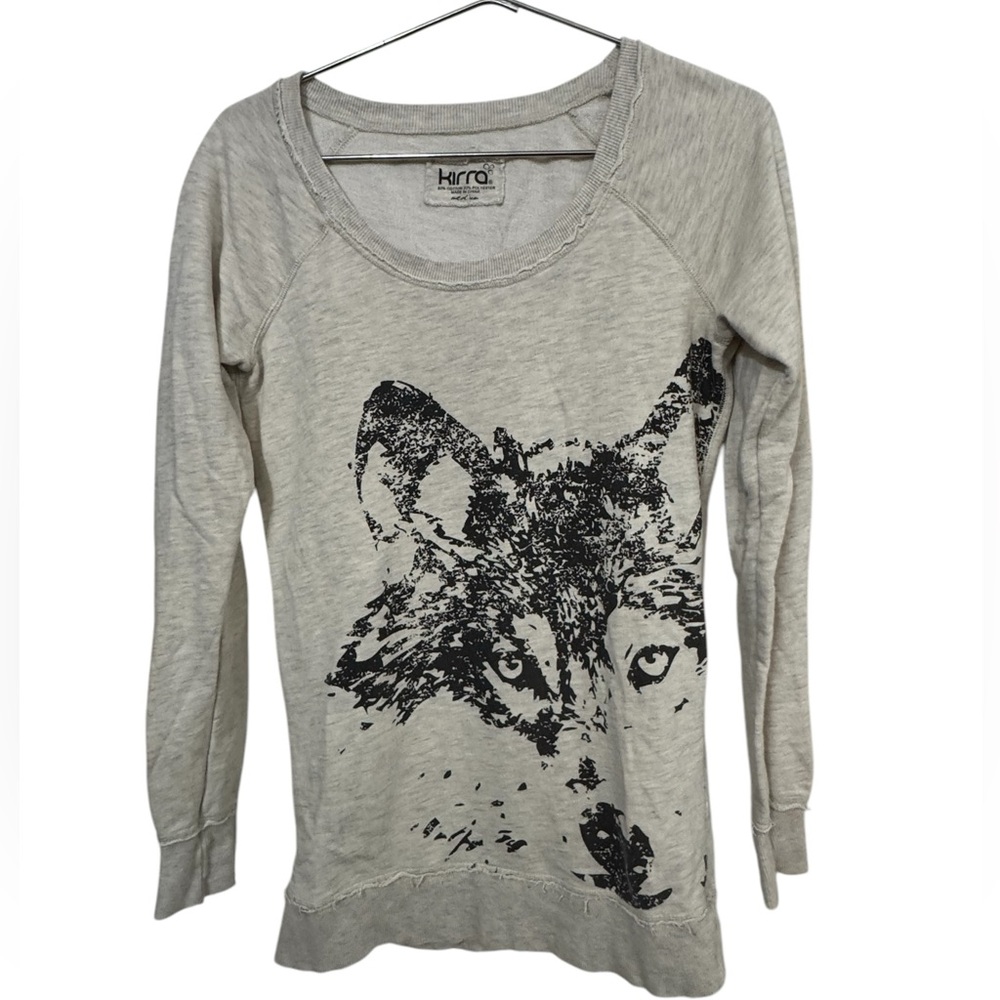 High End Kirra Gray Wolf Print Women's M Lightweight Oversized Sweatshirt